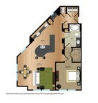 Floor plan for 1 bed, 1 bath, 964 sqft